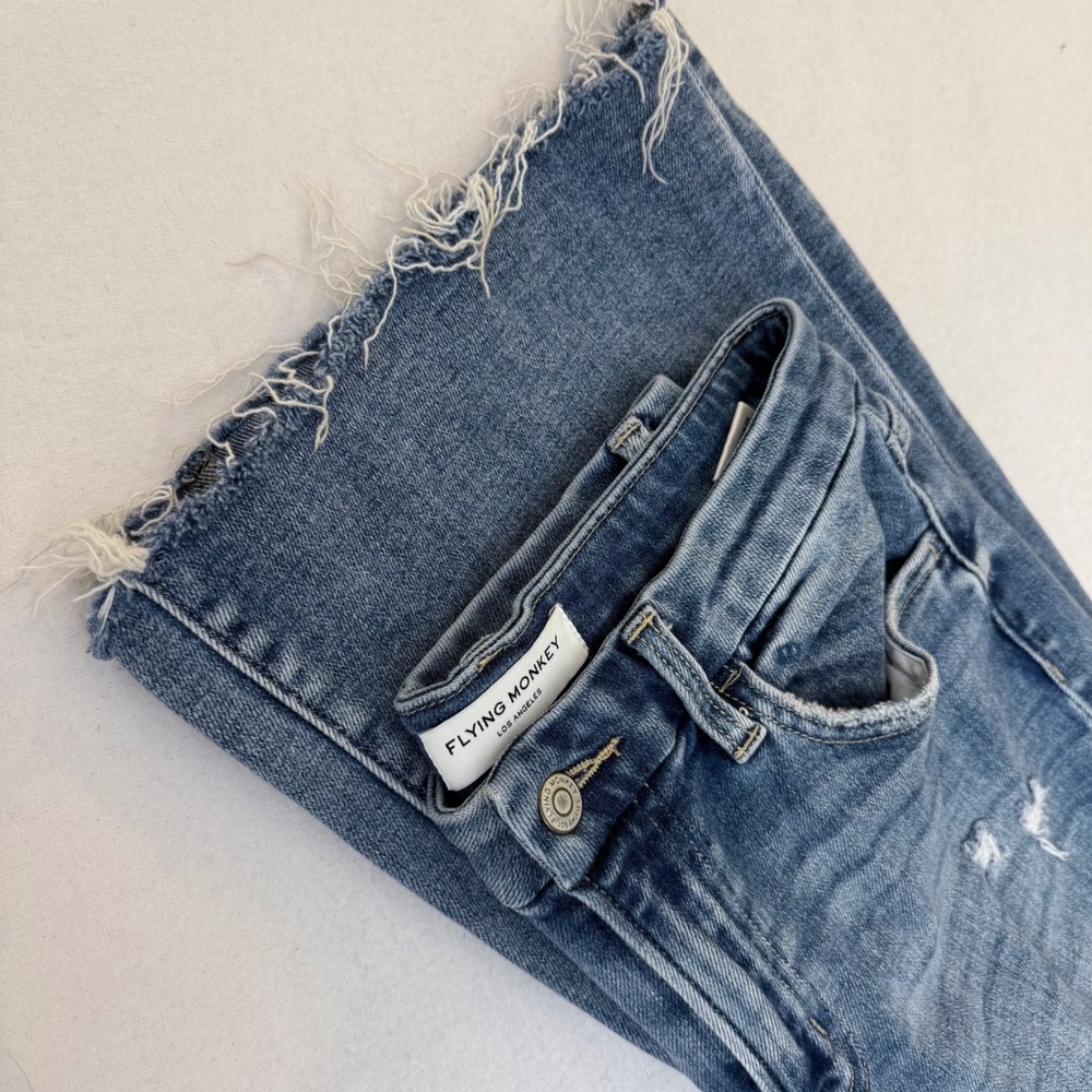 Flying Monkey Mid-Rise Flare Distressed Raw Hem Jeans BY4720L Blue Size 29 - Picture 4 of 12